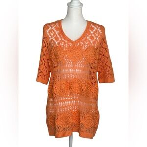 CJ Banks NWT Crochet
Sweater sz 1X Womens Orange
Coquette CottageCore Knit boho